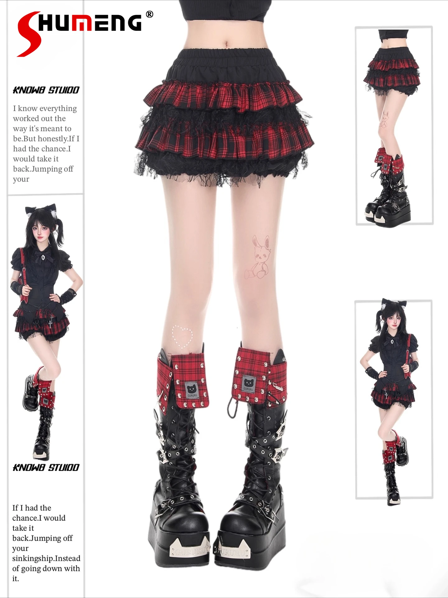 

Japanese Subculture Sweet Ballet Style Lace Patchwork Y2K Mini Skirts Elastic High Waist Versatile Plaid Cake Short Skirt Women