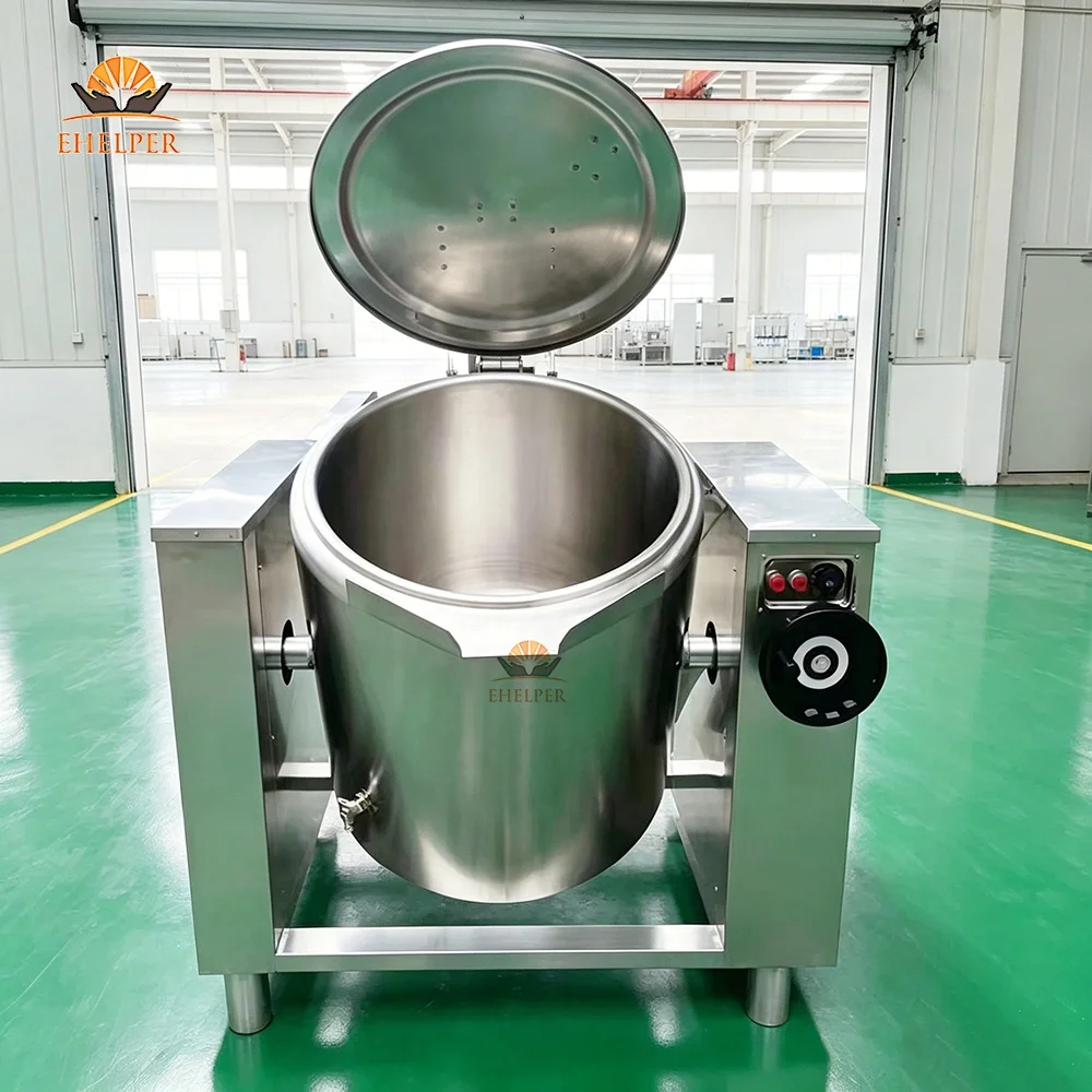 Factory Direct Auto Tilting Steam Jacketed Kettle | Industrial Gas Heating Boiling Pan For Bulk Cooking/Food Processing Line CE