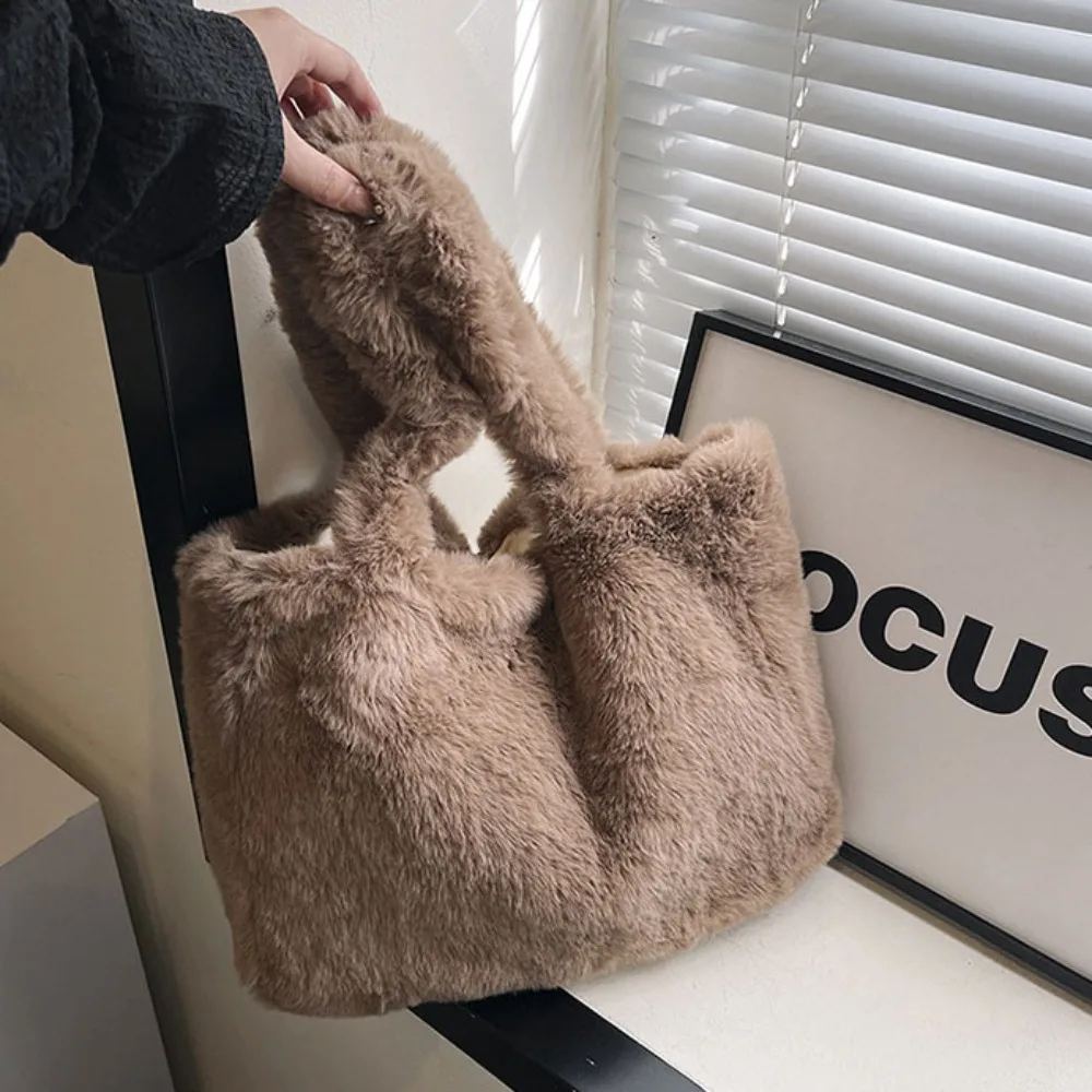 

Purses Cute Tote Bag Soft Shoulder Bag Faux Fur Fluffy Underarm Handbag Female
