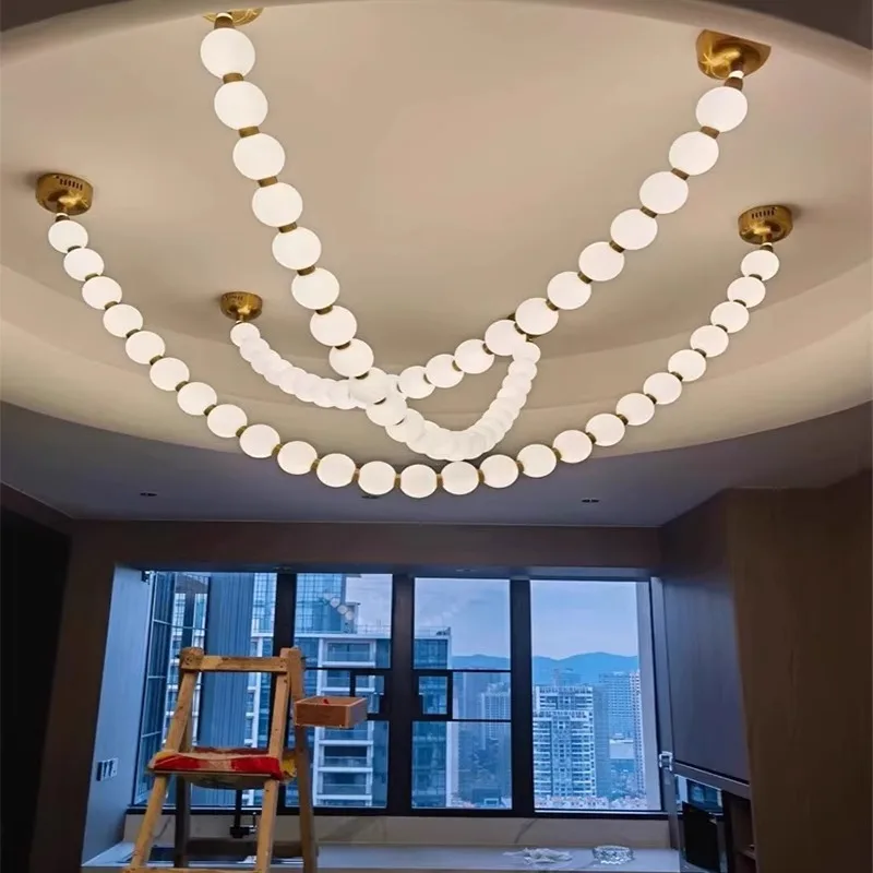 Modern U-Shaped Chain Globe Ceiling Lamp Multiple Frosted Glass Balls Minimalist Suspension Lighting Bar Restaurant Hallway