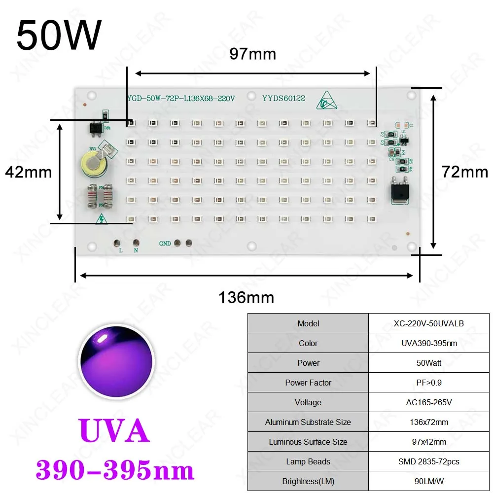 50W 100W UVA UV 395nm LED DOB liniowe źródło światła płyta bez sterownika AC 220V lampa utwardzająca wysokie napięcie koraliki do lampy UV