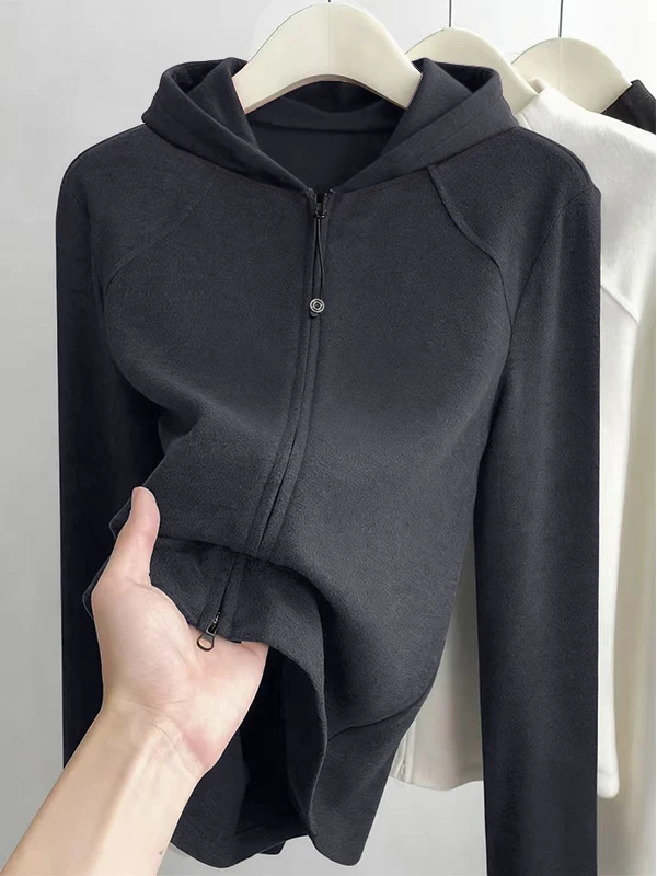 

Теплый женский кардиган с капюшоном и длинными рукавами, свободного кроя, больших размеров, модный, с двойной молнией, верхняя одежда