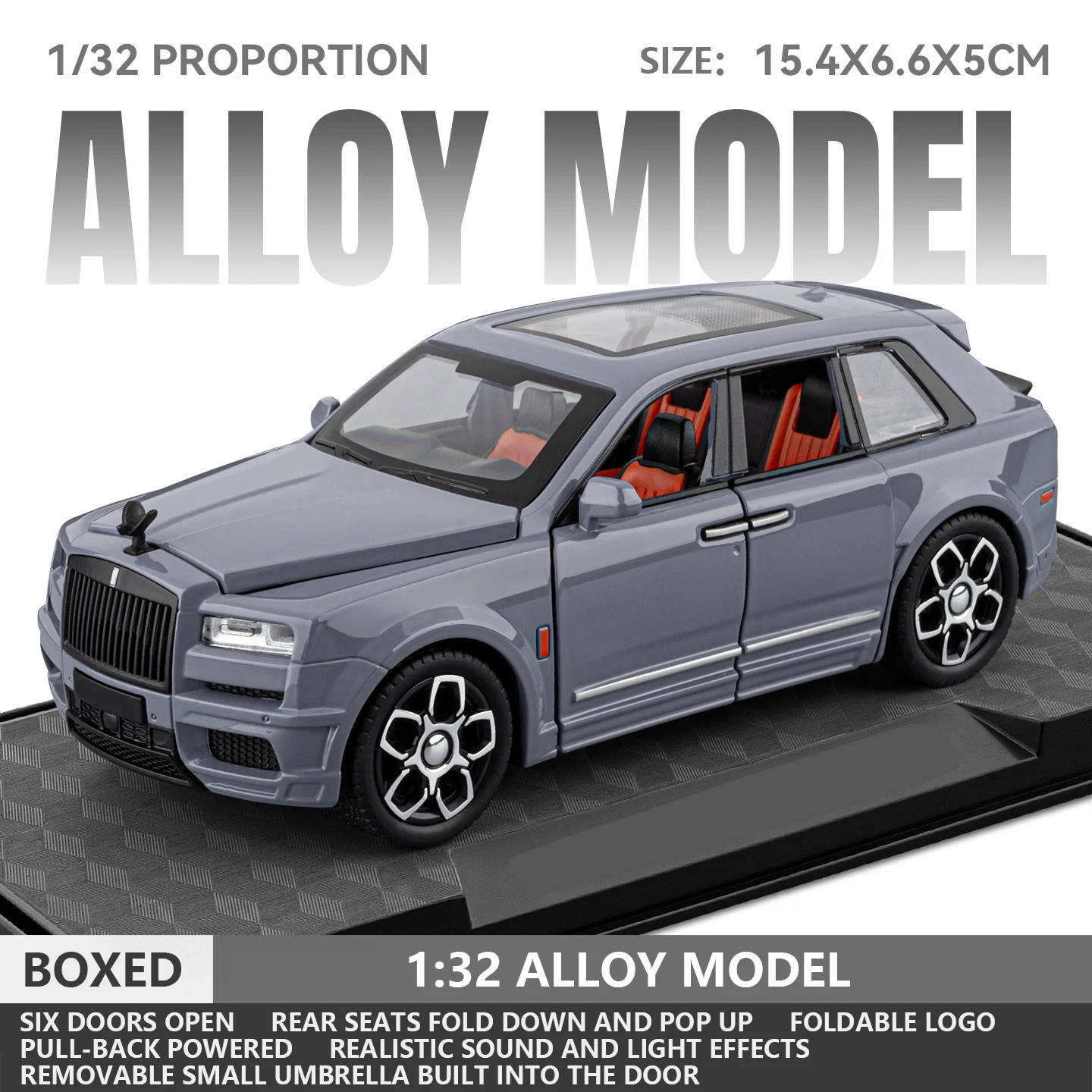 1:32 Luxe SUV-modelauto, gemaakt van metaal, met terugtrekmotor, licht- en geluidseffecten, een verzamelbaar modelauto.