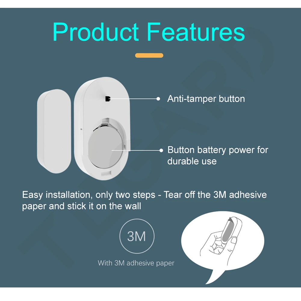 TUGARD D30 433mhz Wireless Door Window Sensor Mini Alarm Sensor Armed Disarmed for Home Security Alarm System APP Remote Control