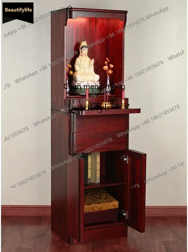 Buddha Shrine Clothes Closet Household Altar Teak Solid Wood Doorless Vertical Shrine Buddha Cabinet c139