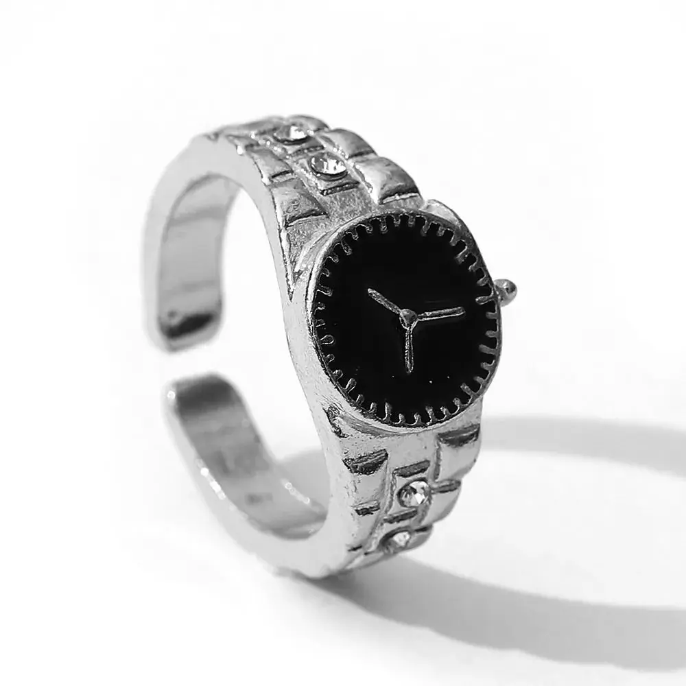 Creative Alloy Watch Shape Rings Punk Jewelry Adjustable Opening Rings Vintage Gift Watch Finger Ring Men