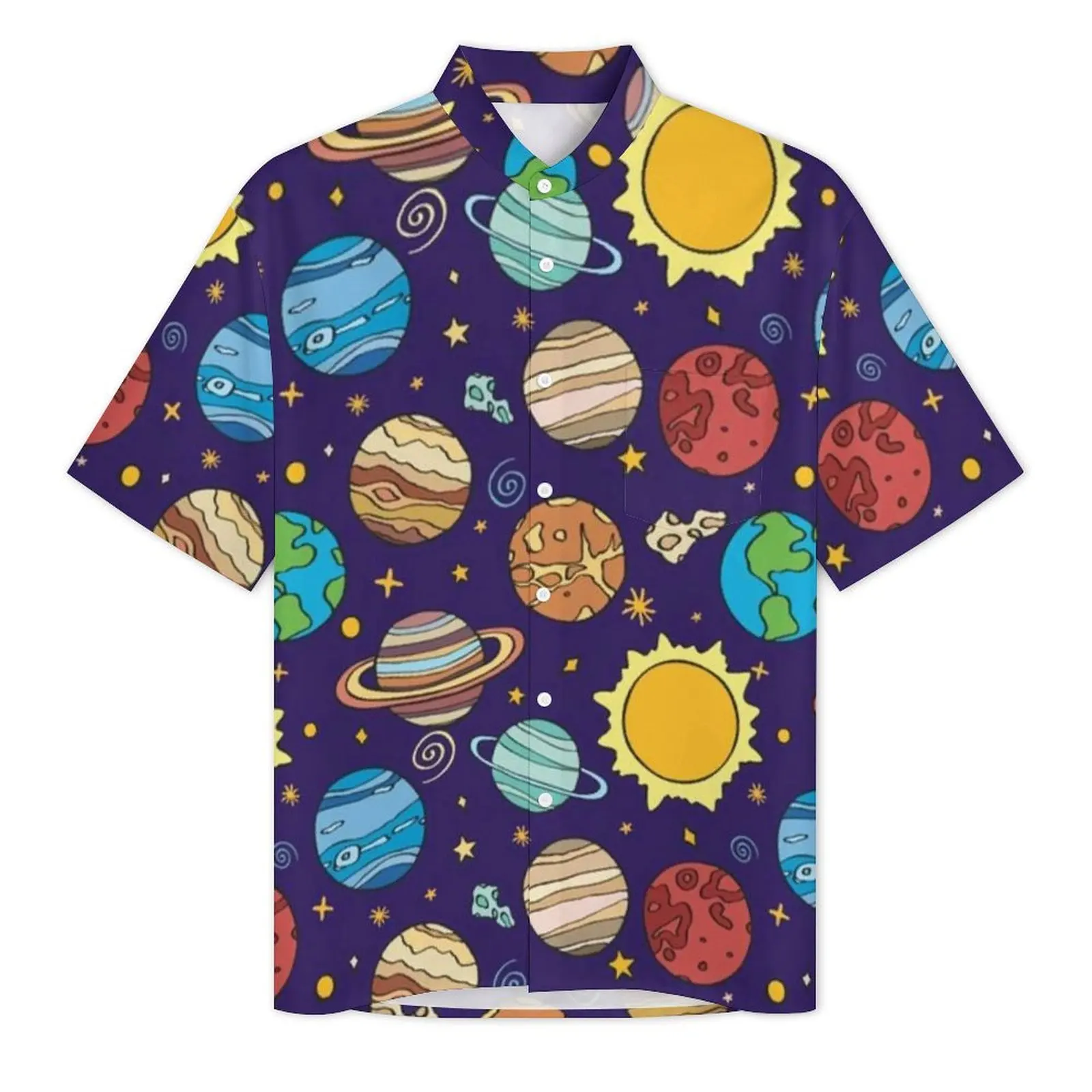 Cartoon Sun Hawaii Shirt Man Beach Solar System Print Casual Shirts Short Sleeve Comfortable Design Novelty Oversized Blouses