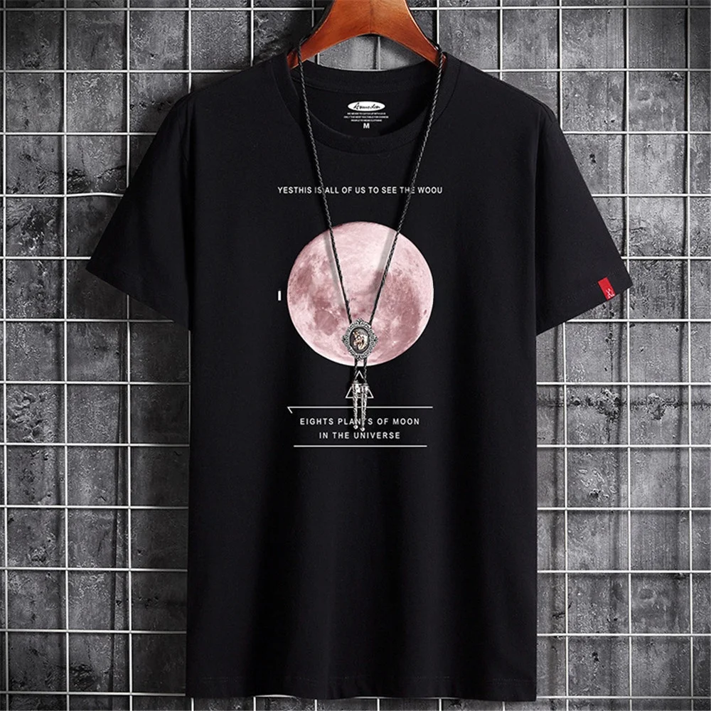   メンズ原宿ムーン柄Tシャツ夏カジュアルオルトスベトップ高品質素材その他素材00%