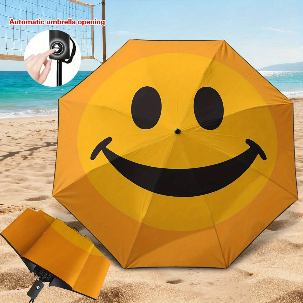 

Автоматический складной зонт с изображением смайлика, 1 шт., с утолщенной усиленной рамой и компактным дизайном - легкий и портативный, для пляжа.