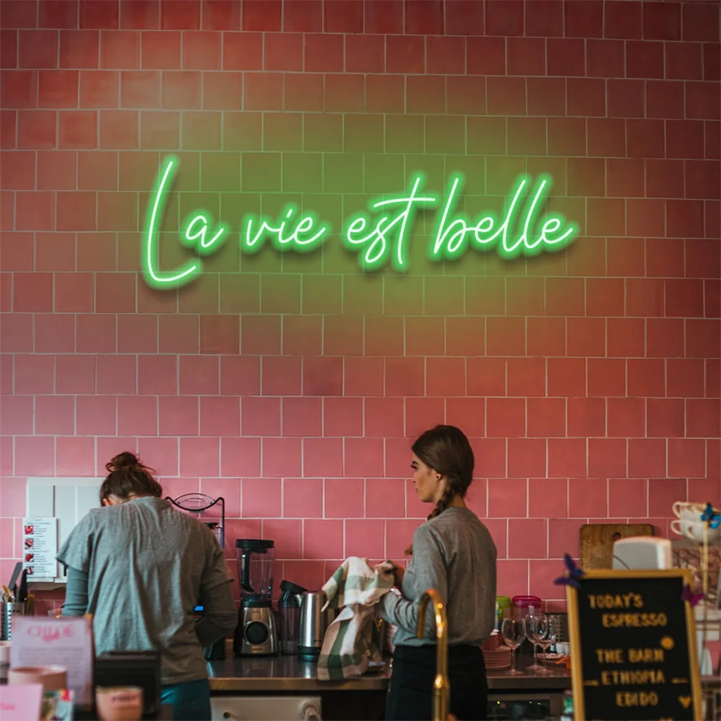 Imagem -04 - Led Neon Sign la Vie Est Belle Letters Wall Art Signs Decoração de Quarto Sala de Escritório Festa Armazém la Vie