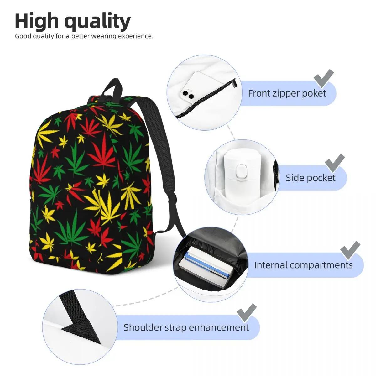 Weed Leaf Pattern Backpack for Men Women Fashion High School Work Daypack Plants Laptop Canvas Bags Gift