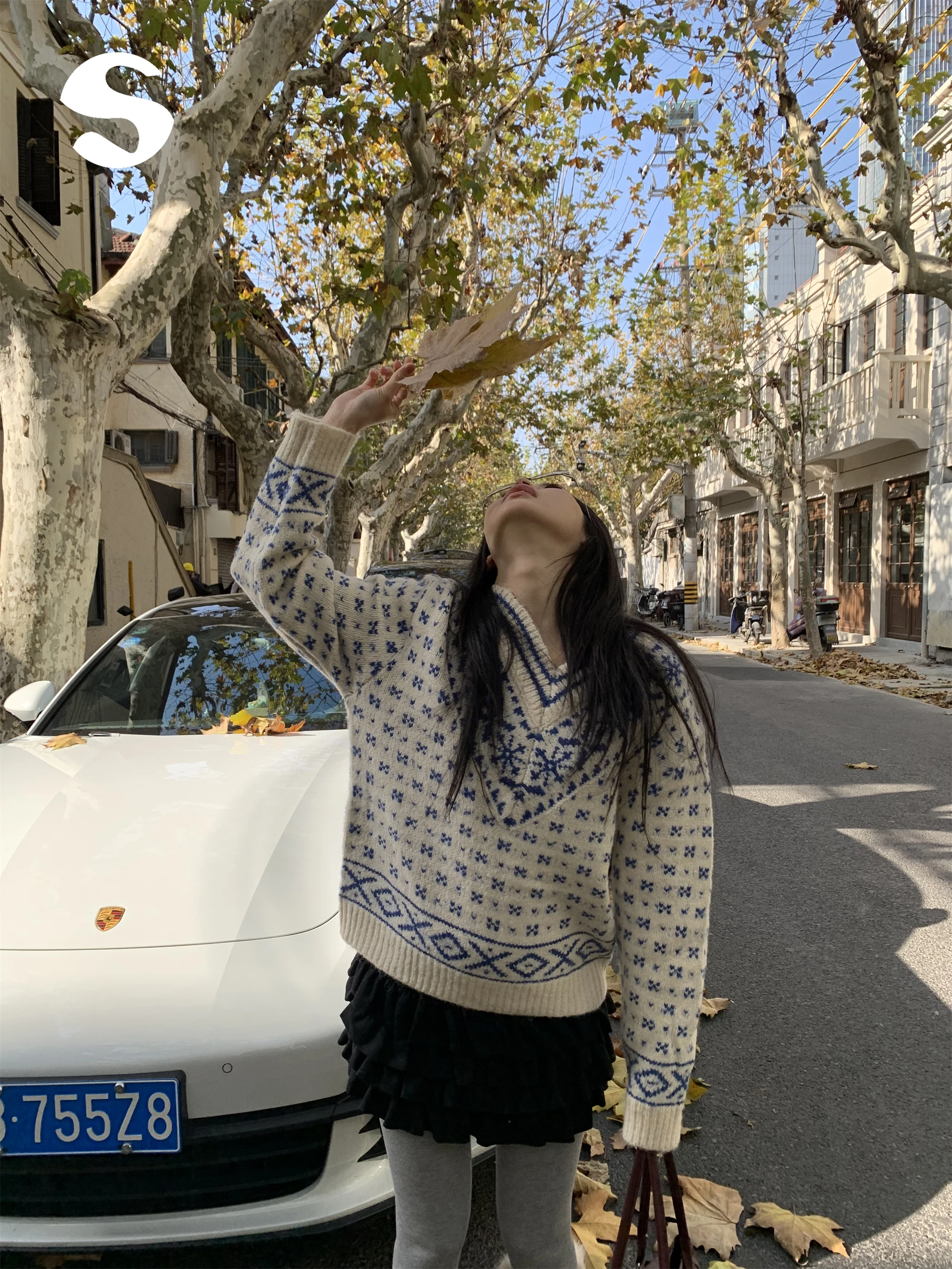 

Вязаный шерстяной свитер с V-образным вырезом и узором «Остров», свободный повседневный осенне-зимний универсальный теплый топ с длинными рукавами для девочек