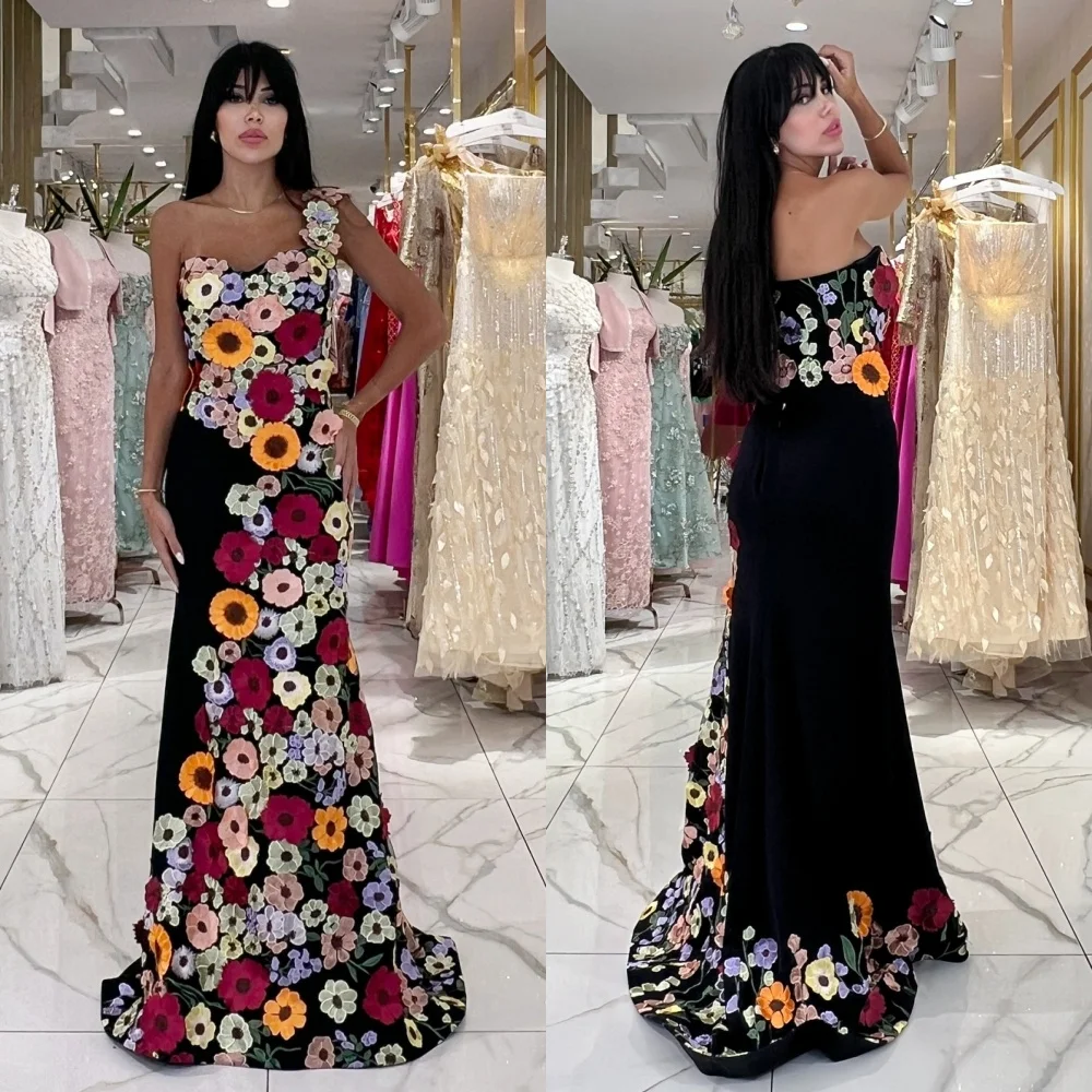 

Customized Intricate Fashion Jersey Pleat Handmade Flower Mermaid One-shoulder Long Dresses Bespoke Occasion Dresses Formal