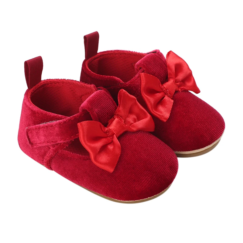 

0-18M Newborn Baby Girl Princess Dress Shoes Satin Bow Mary Jane Flats Crib Shoes with Non-Slip Rubber Sole