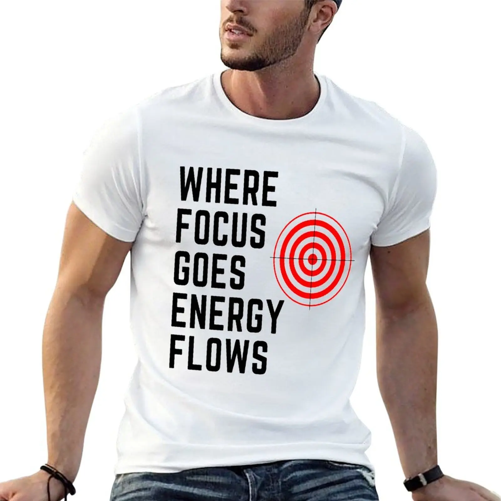Tony Robbins Motivation - Where Focus Goes Energy Flows T-Shirt oversizeds Short sleeve tee black t shirts for men