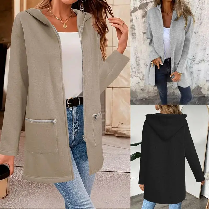 

plus Size Zipper Hoodie Comfortable Casual Women's Pure Color Sweatirt Jaet Autumn Winter Faion Streetwear Sle