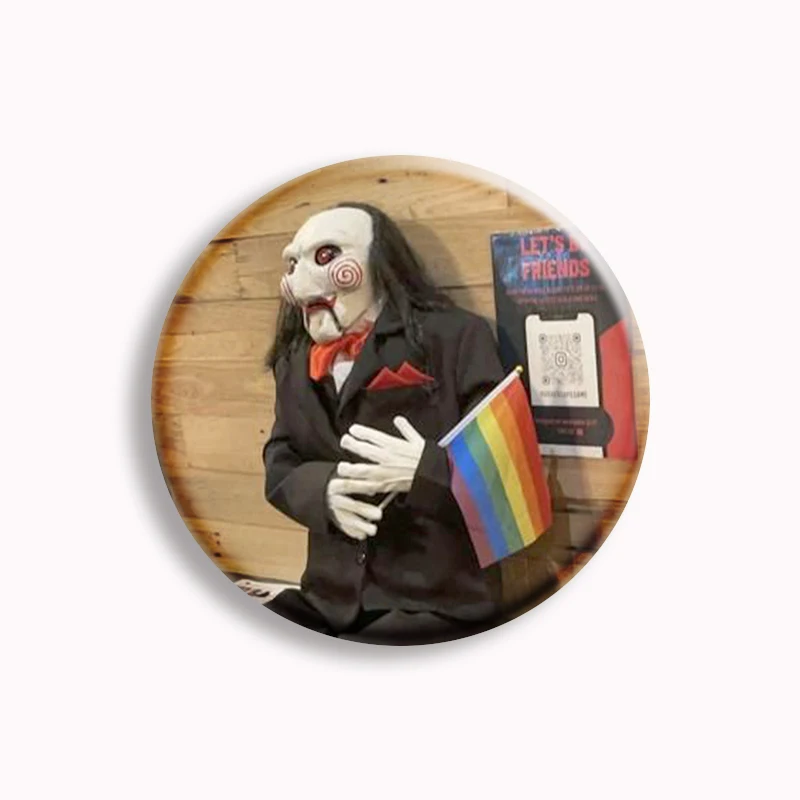 Classic Horror Movie Saw 2004 Button Pin Funny Adam Meme Cartoon Brooch Badge Bag Accessories Fans Collect Friends Gifts