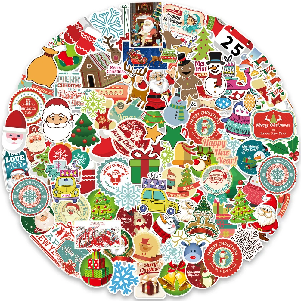 50/100 Pcs/Set Cute Santa Claus Christmas Graffiti Stickers Scooter Laptop Guitar Notebook New Year Decoration Waterproof Decals