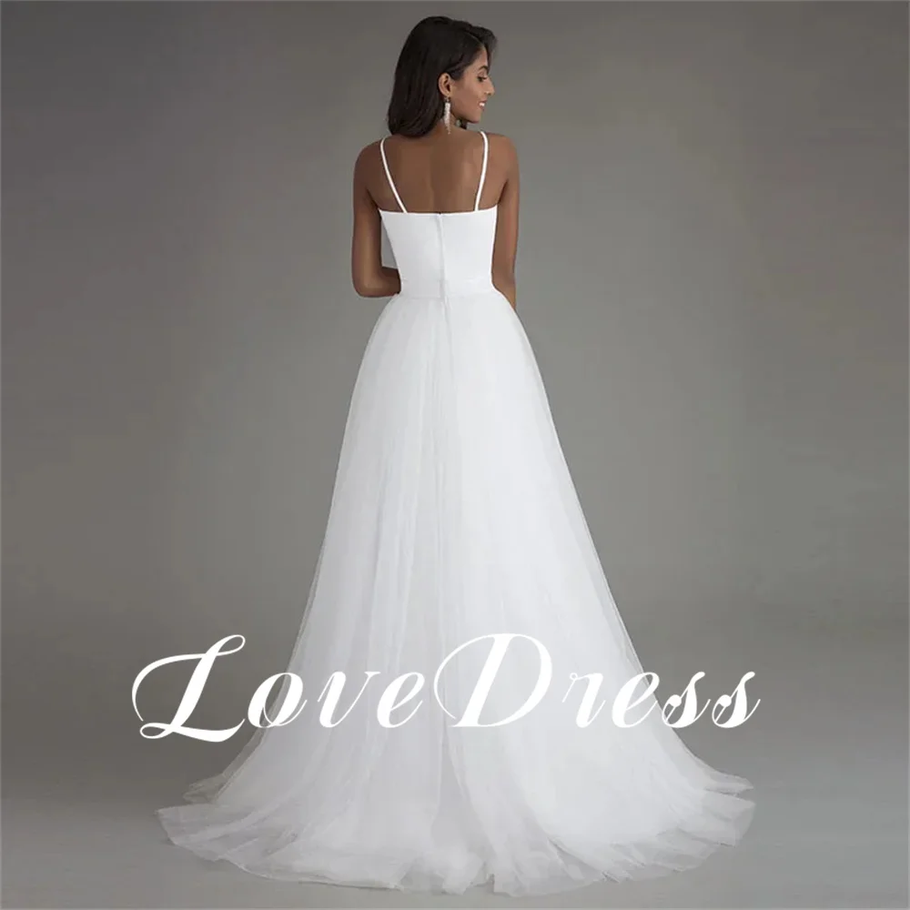 Love Simple Princess Sweetheart Spaghetti Strap Tulle abito da sposa elegante a-line lunghezza del pavimento abito da sposa con cerniera senza schienale 2024