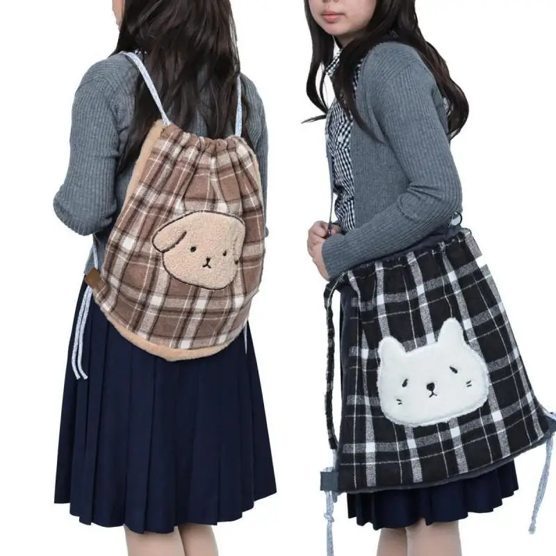 

2026 Autumn/Winter Original New Fashion Plush Cartoon Pattern Design Bundle Drawstring Large Capacity Backpacks For Women Trendy