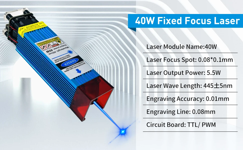 40W Lasermodul 450nm TTL/PWM Laserkopf, FAC-Technologie, Gravur auf Metall, Holz, Acryl für Lasergravur CNC-Fräsmaschine – Detail 6