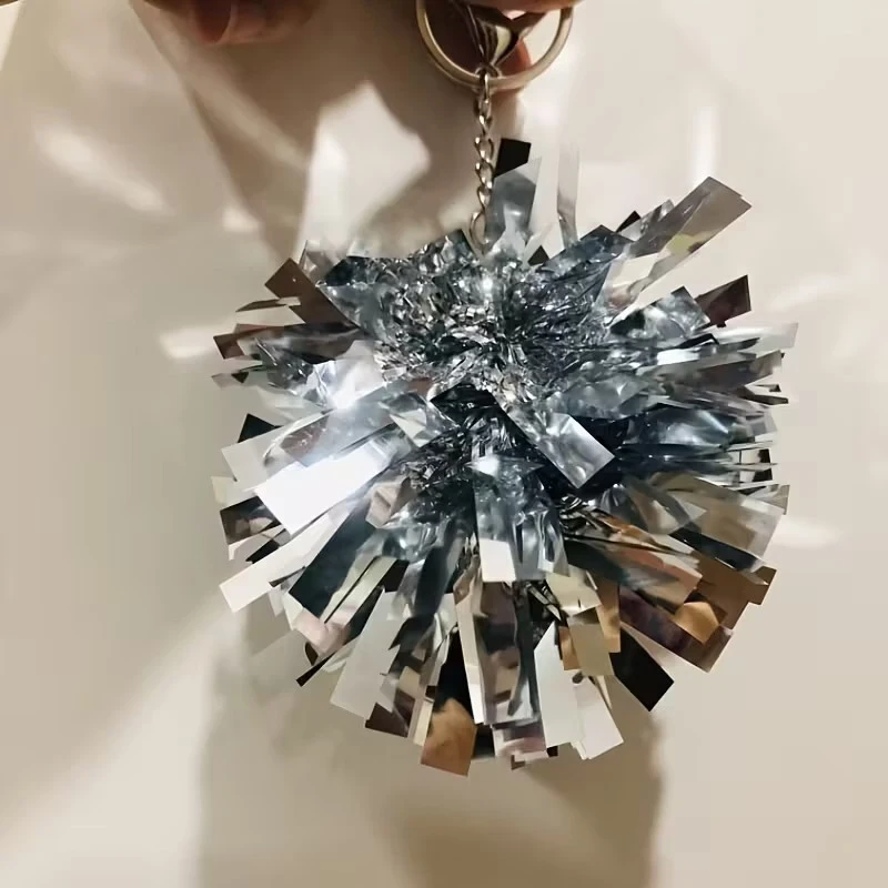 

New 1pc Colorful Cheer Pom Pom Keychains Cheerleader Cheerleading Keyring Charm Foil Bag Pendant Party Favors Dance Accessories