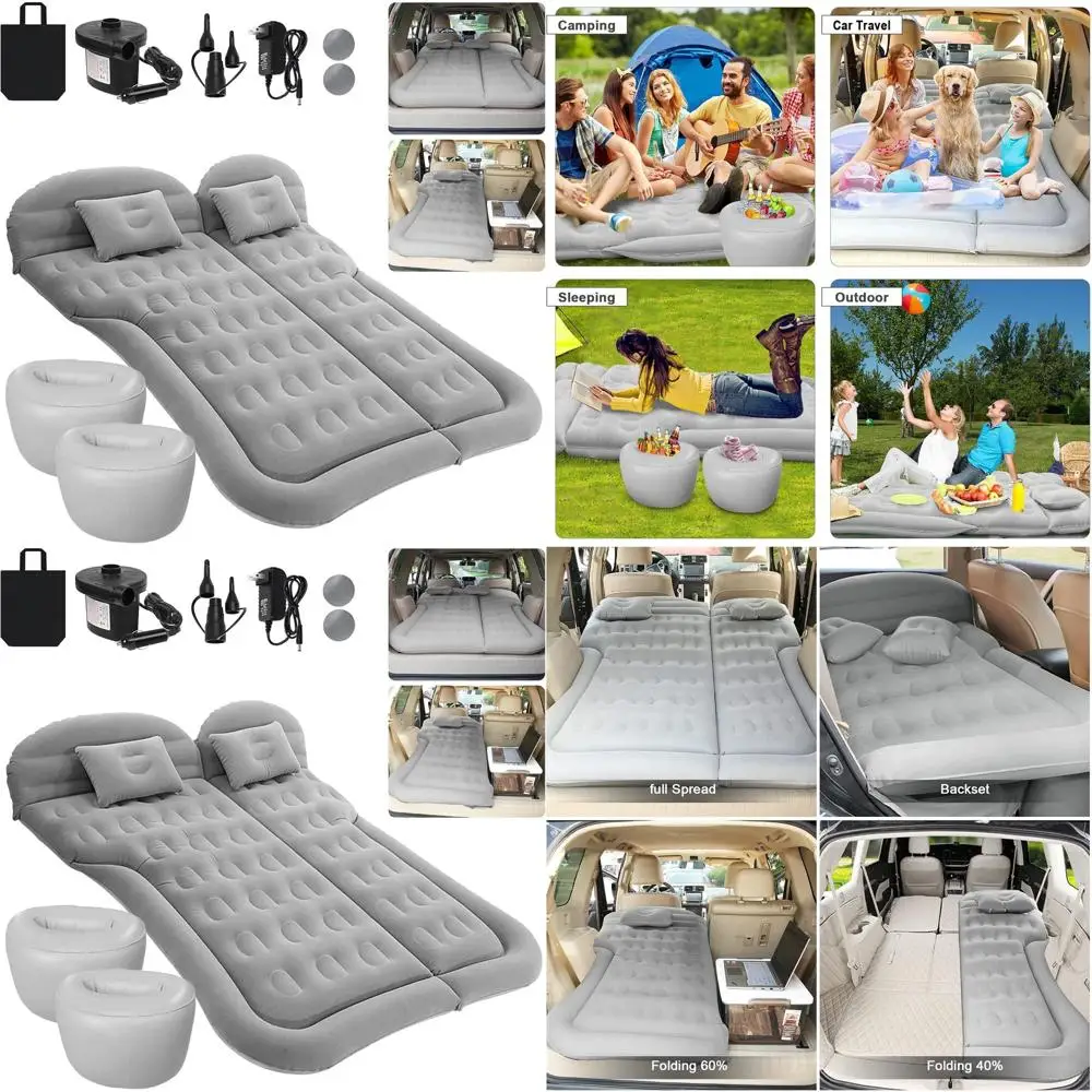

Портативный надувной матрас для внедорожников с электрическим насосом, подушками и чехлами для сидений - серый