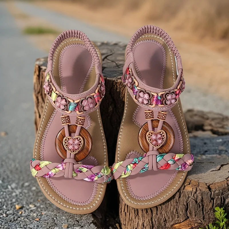 Sandali romani per ragazze Scarpe da spiaggia estive per bambini Nuovi sandali piatti con paillettes con strass per bambini Sandali rosa open toe per bambini