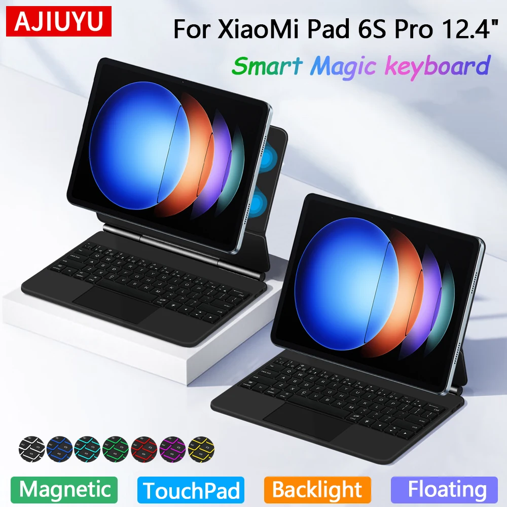 

AJIUYU Magic Backlight Keyboard Spanish Portuguese Arabic French For XiaoMI Mi Pad 6S Pro 12.4 inch 2024 Magnetic keyboard Case