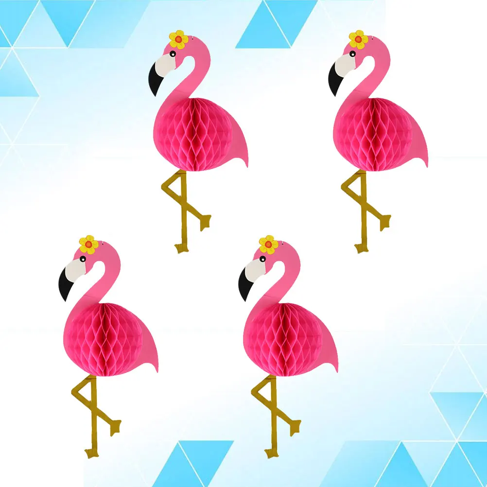 

4 Pcs Flamingo Honeycomb Ball Decoration Decorations Party Wedding Pink Ornament
