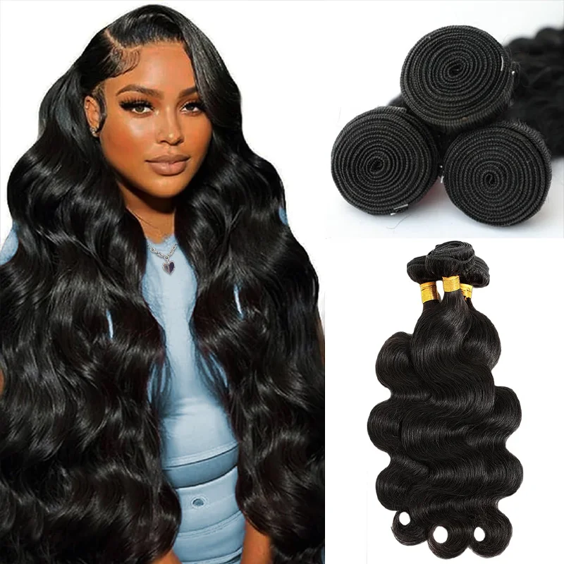 Extensiones de cabello humano 12A 100%, mechones de cabello humano ondulado, 30 pulgadas, tejido de cabello ondulado, extensiones de cabello humano crudo negro Natural