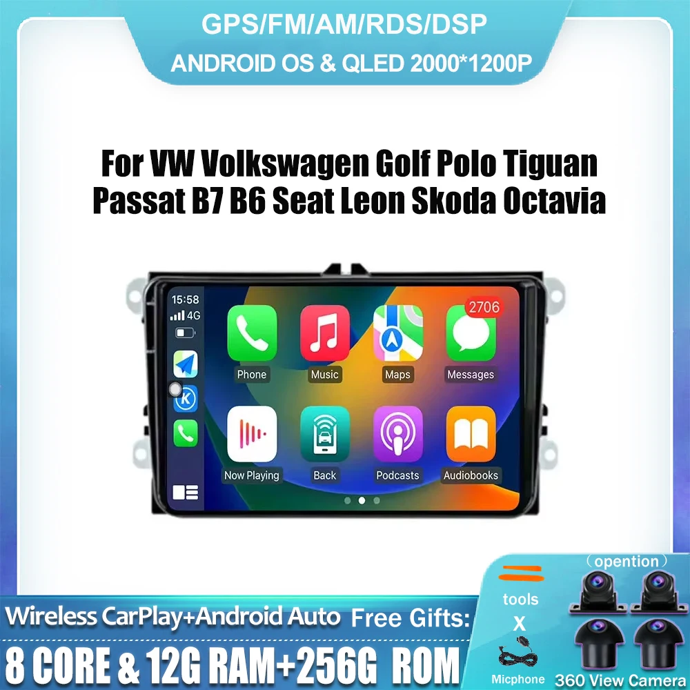 Android OS Car Radio GPS Navigation 9” TouchScreen For VW Volkswagen Golf Polo Tiguan Passat B7 B6 Seat Leon Skoda Octavia DSP