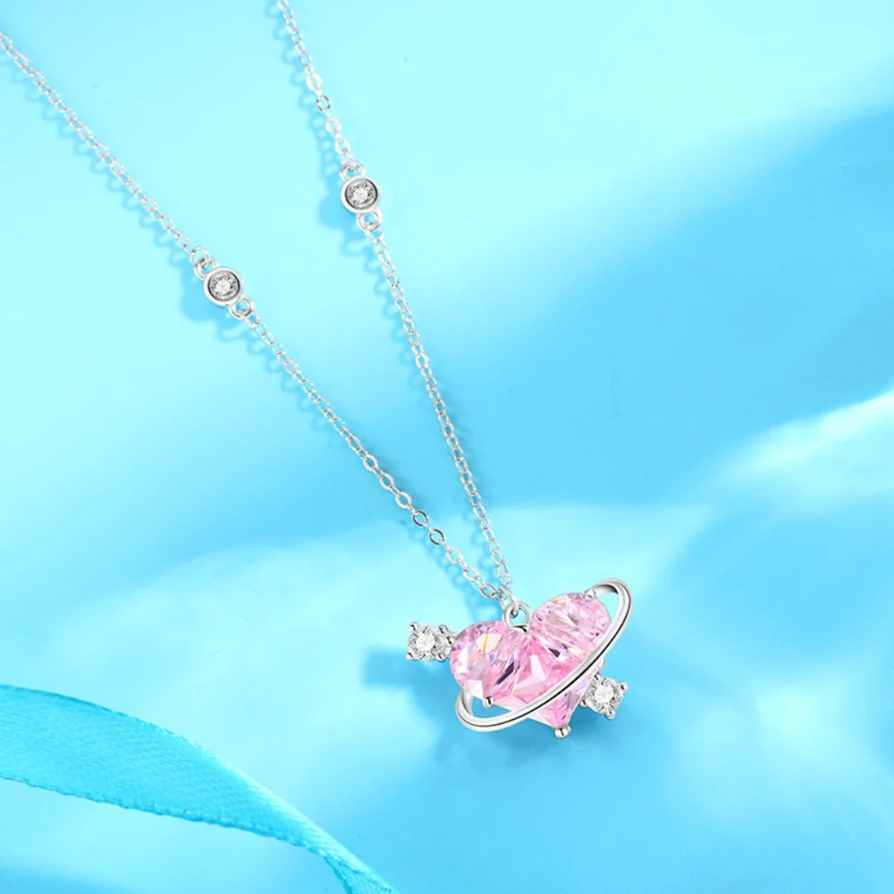 

Pink Heart Necklace Female Pendant Valentine's Day Gift 2025 New Product for Girlfriend