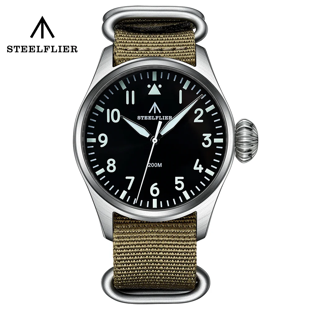 STEELFLIER SF743 Big Quartz Pilot Sapphire Crystal Swiss Luminous 200M Waterproof VH31 Mute Movement Men's Fashion Wristwatch