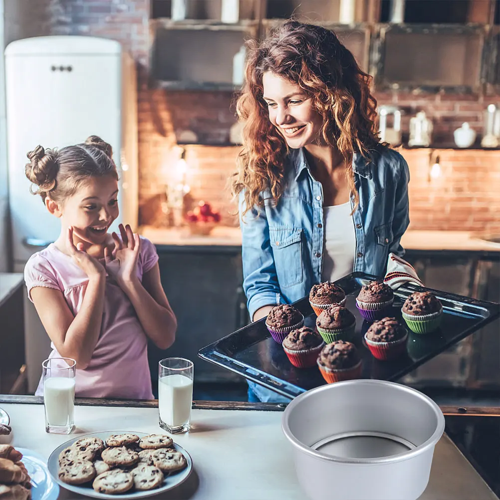 

2pcs Anodized Detachable Bottom Cake Mold Non-Stick Metal Baking Pan 6 Inch Round For Chiffon Mousse Cake Oven Microwave Safe