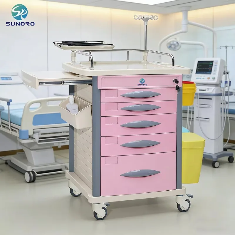 Advanced Multifunction Emergency Trolley Medical Hospital Cart with IV Pole & Drawer System for Emergency Response