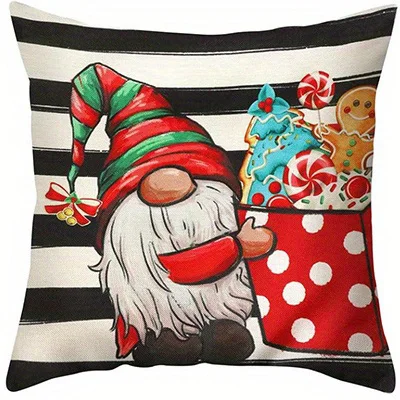 Home Decor Gnome Merry Christmas Bright Decorative Pillow Pattern Cushion Cover Suitable for Sofa Bedroom Car Pillow Cover