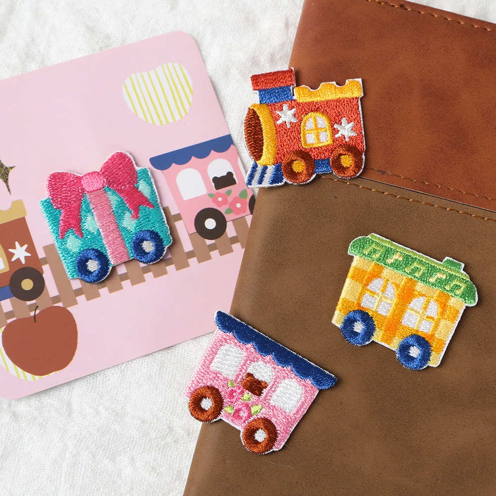1 Piece 3 cm Stick on Embroidery Patch Cartoon Locomotive Train Carriages Stickers for Clothing DIY Decoration Accessories