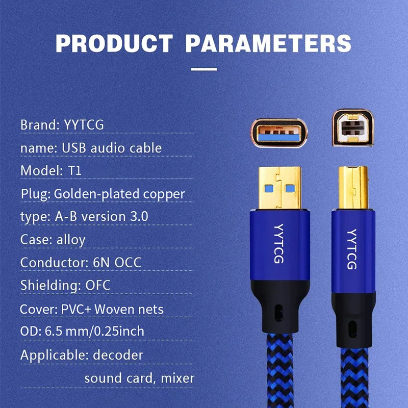 YYTCG 6N OCC 하이파이 USB 오디오 케이블, A-B, A-C, C-B, C-C ... - 4