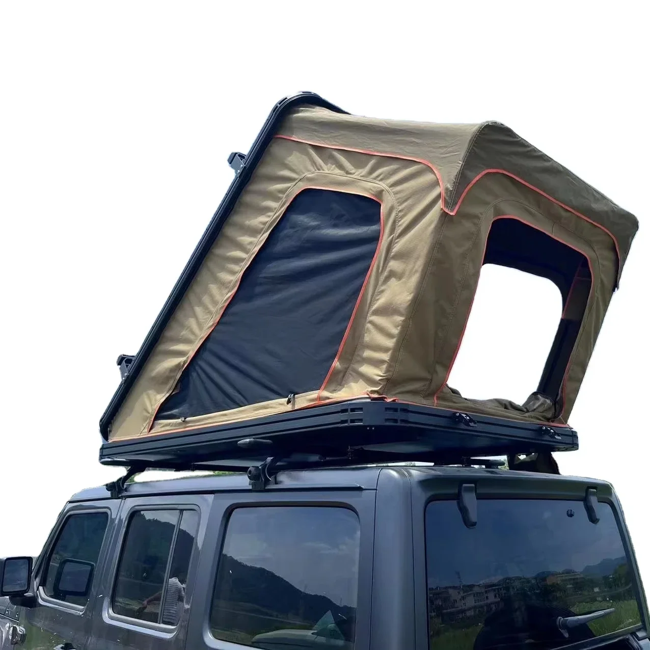 

h DrunkenXp 4 Person Luxury Aluminum Shell Diamond Shaped Roof Top Tent Car Camping Tent