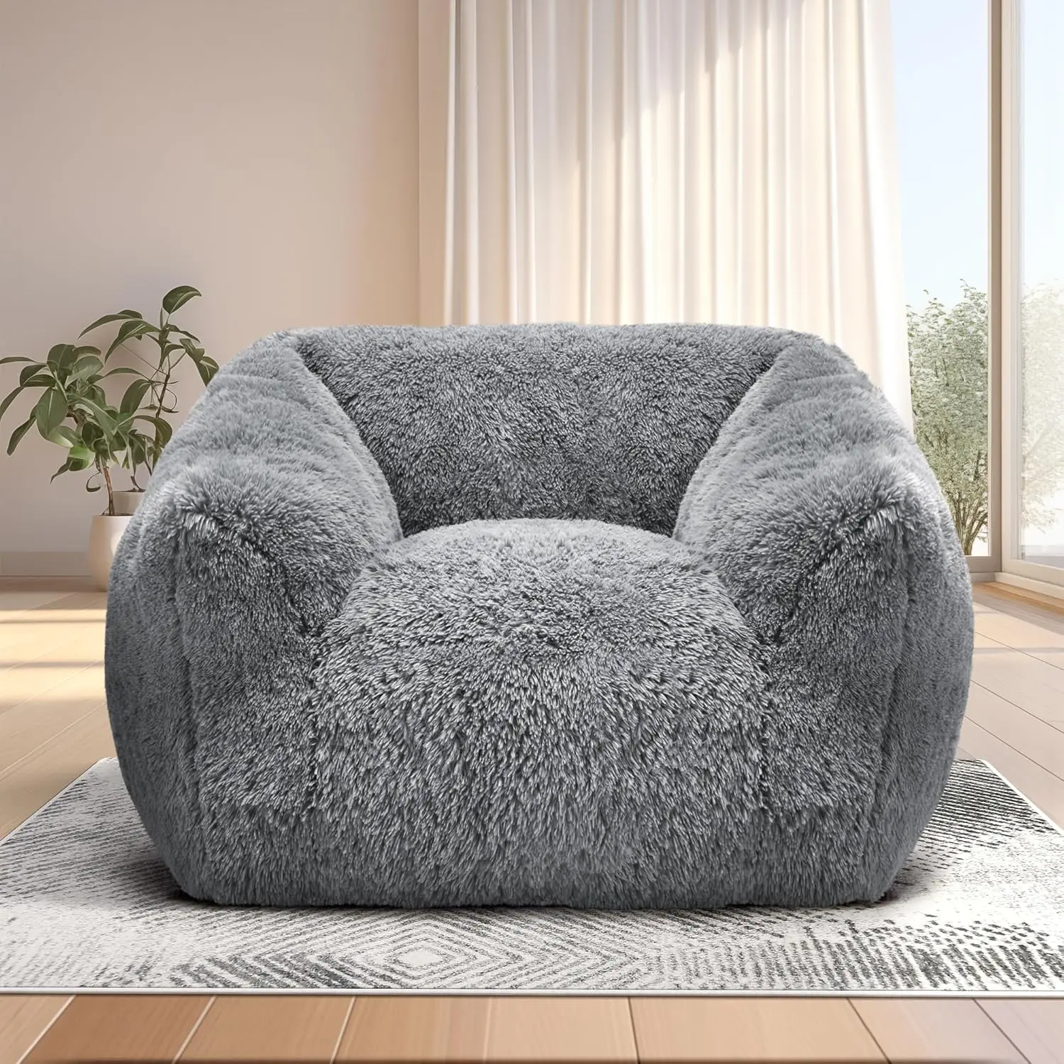 Giant Bean Bag Chair for Adults,Large Bean Bag Sofa with Armrests&Stuffed Memory Foam,Big BeanBags with Filler,Plush Bean Bag Co