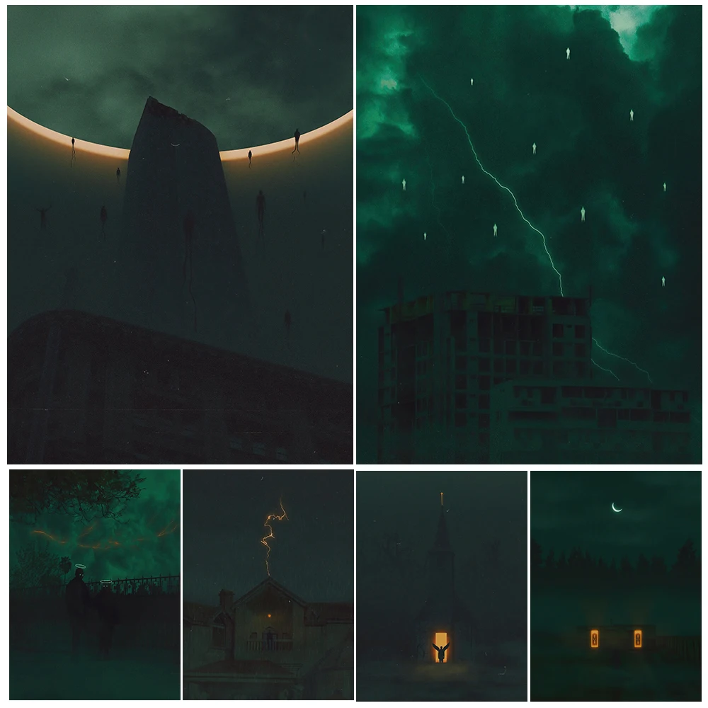 

Ghosts Floating In The Sky Vintage Wall Art Canvas Painting A Terrible Death World Surrealism Art Poster And Print Home Decor