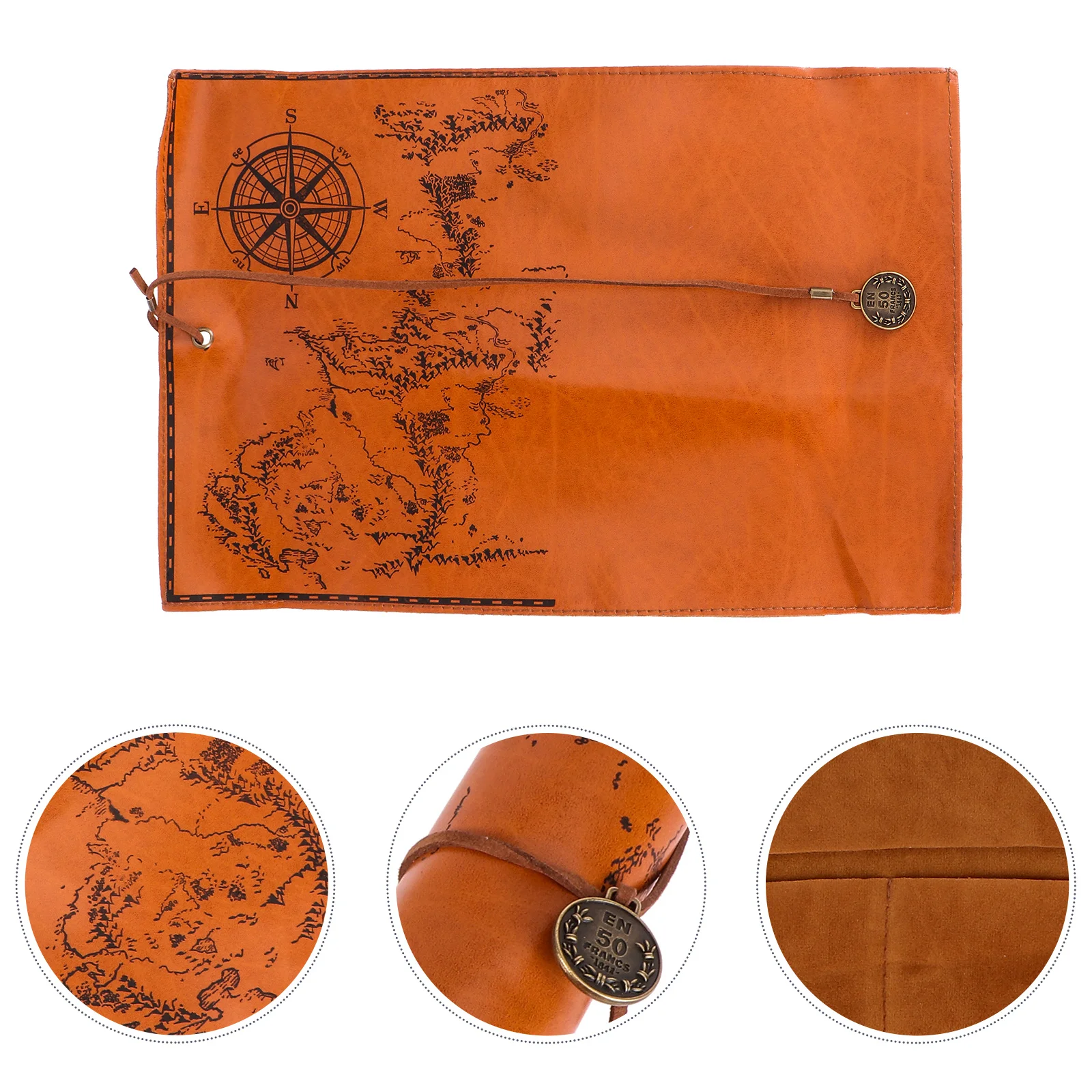 

Treasure Map Canvas Pen Case Brown PU Material Gift for Office School Pen Storage Pencil Pouch