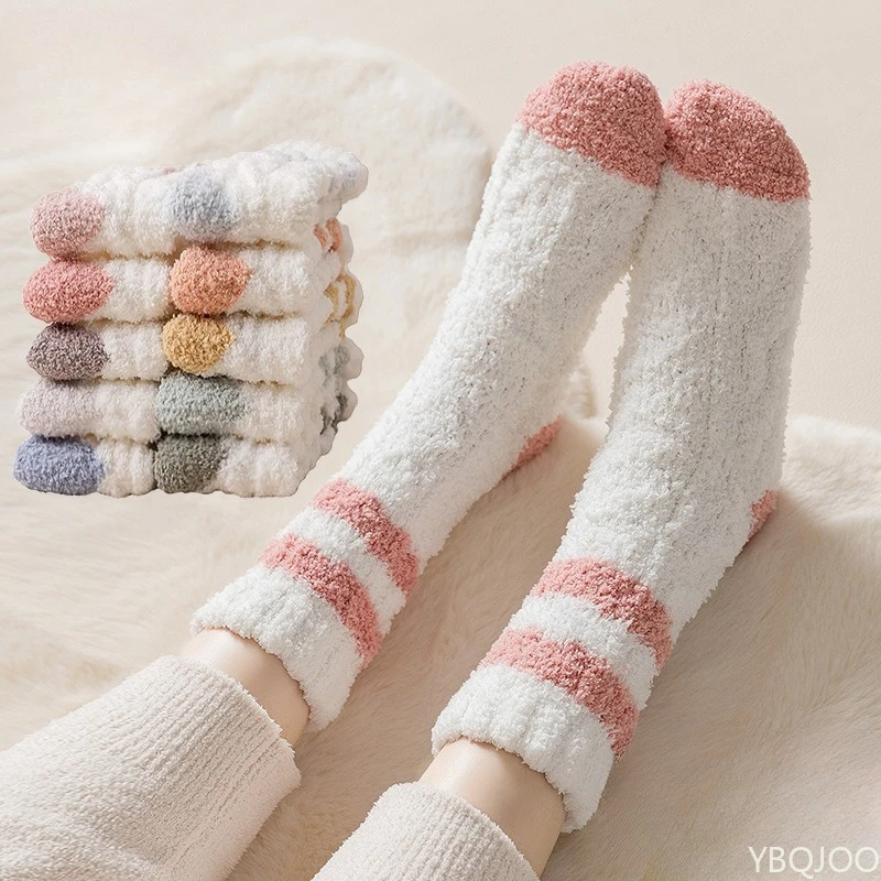 

10 пар женских утолщенных плюшевых носков средней длины, зимние теплые коралловые пушистые однотонные мягкие удобные шерстяные носки для сна