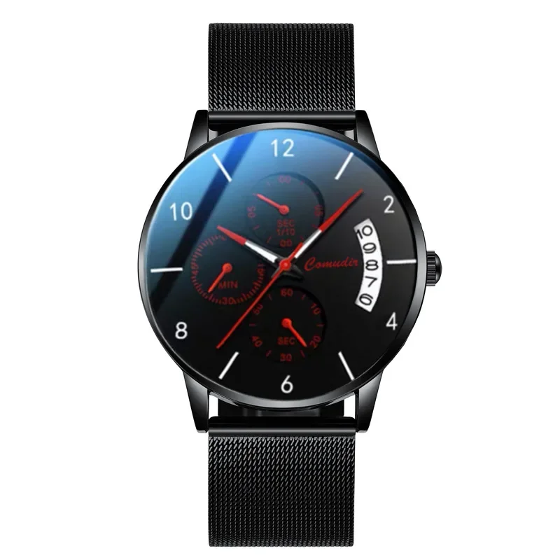 Negócios de luxo masculino Quartz Relógios, Masculino, Minimalista, Casual, Impermeável, Pulseira de couro, Calendário digital, Relógio de pulso