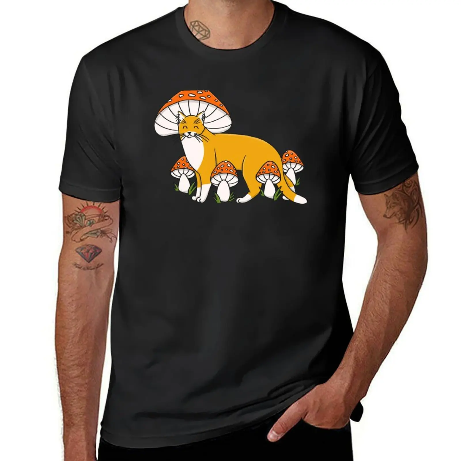 

Cute Orange Mushroom Cat T-Shirt customizeds anime clothes luxury t-shirt t shirt men 100℅ cotton