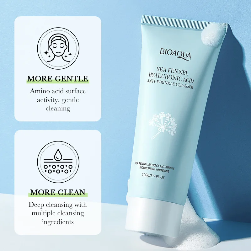 BIOAQUA Sea Fennel Hyaluronic Acid Facial Cleanser skincare Moisturizing Firming Brightening Face Wash Foam Face Cleanser