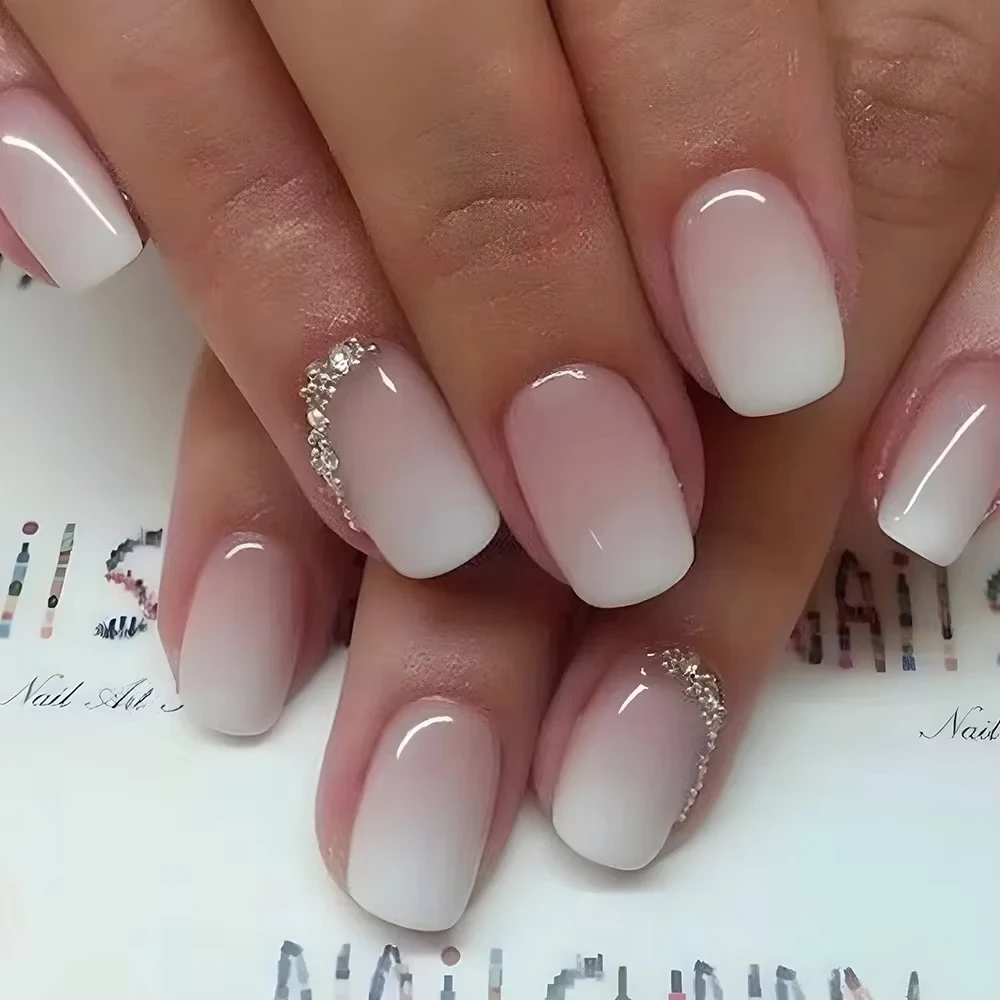 24 stuks ovale korte roze druk op nagels eenvoudige ombre lente valse nagel voor zoete brutale coole vrouwen en meisje verwijderbare draagbare nagelkunst