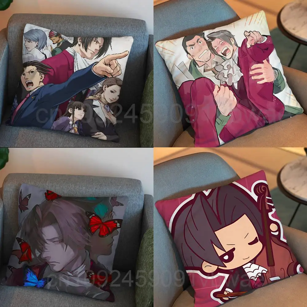 

Miles Edgeworth Ace Attorney Pillow Case Square Double-Sided Printing Short Plush Sofa Cushion Cover Bedroom Bedside Pillow