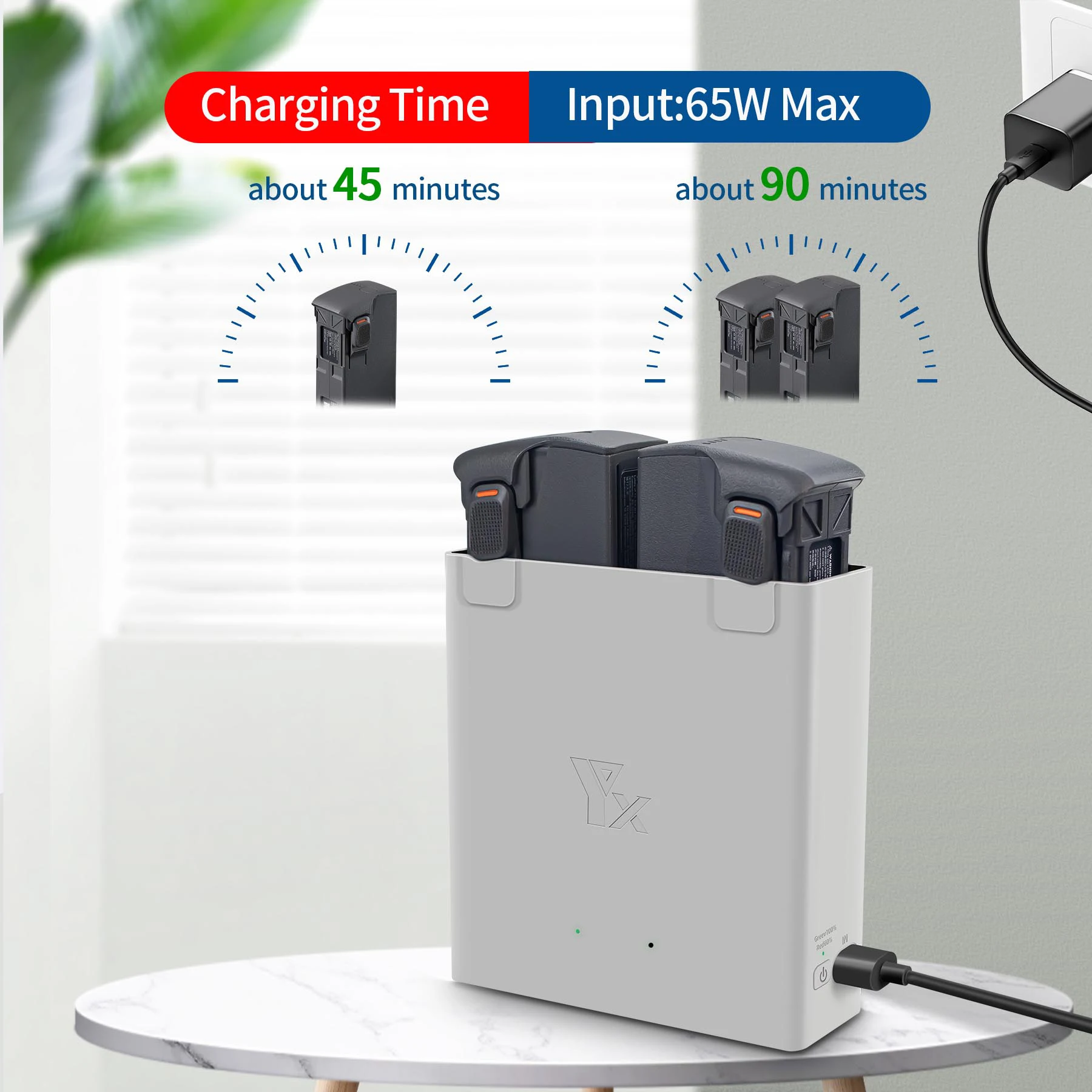 YX Dual USB Charging Hub with Digital Display Intelligent Battery Charger for DJI Avata 2 Drone Power Bank Butler 2-Way Chargi